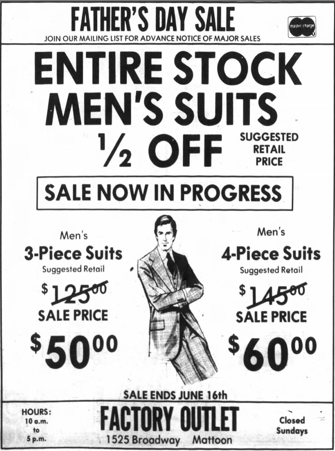 Entire stock men's suits 1/2 off